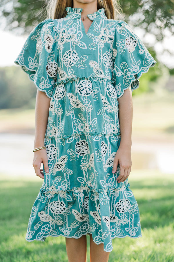 Girls: Feeling Your Best Green Eyelet Midi Dress