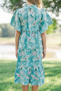 Girls: Feeling Your Best Green Eyelet Midi Dress