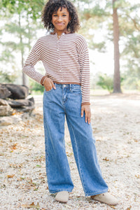Girls: Fun Detail Brown Striped Cardigan