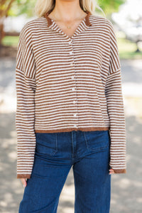Fun Detail Brown Striped Cardigan