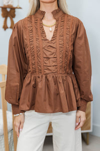 NURSING COLLECTION: Lovely Little Moment Brown Ruffle Blouse