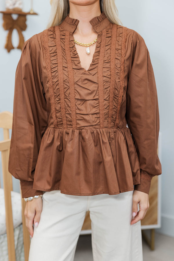 NURSING COLLECTION: Lovely Little Moment Brown Ruffle Blouse