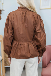 NURSING COLLECTION: Lovely Little Moment Brown Ruffle Blouse