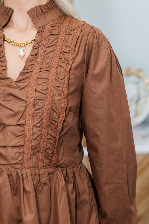 NURSING COLLECTION: Lovely Little Moment Brown Ruffle Blouse