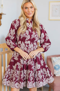 NURSING COLLECTION: It's All Alright Burgundy Textured Dress