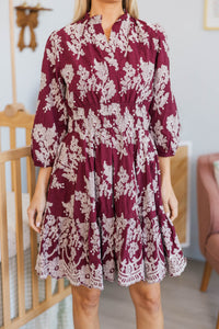 NURSING COLLECTION: It's All Alright Burgundy Textured Dress