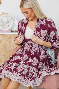 NURSING COLLECTION: It's All Alright Burgundy Textured Dress