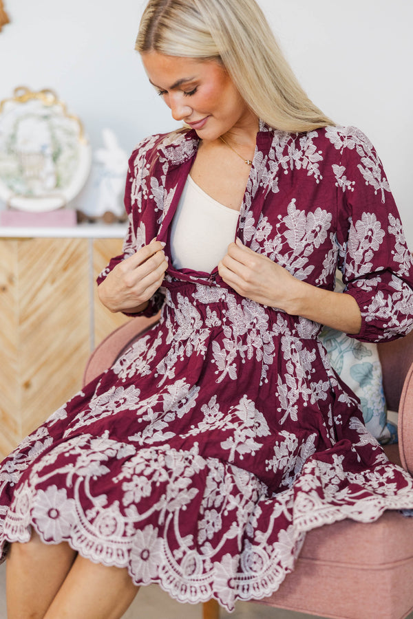 NURSING COLLECTION: It's All Alright Burgundy Textured Dress