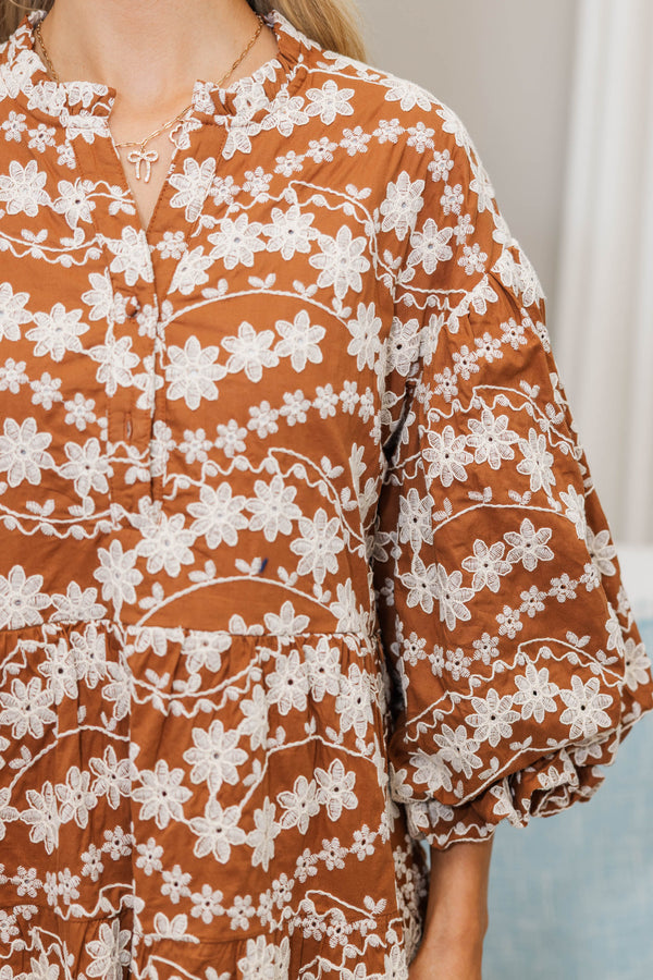 NURSING COLLECTION: Take Your Turn Brown Eyelet Dress