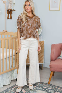 NURSING COLLECTION: Isn't It Neat Brown Embroidered Blouse