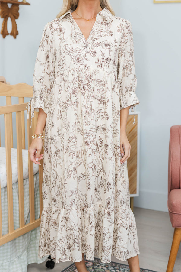 NURSING COLLECTION: Love This Life Cream Floral Midi Dress