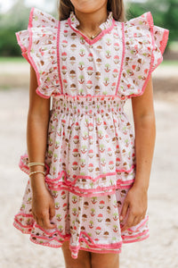 Girls: The Brinley Pink And Brown Medallion Dress