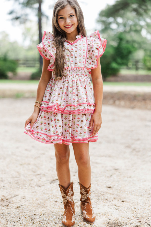 Girls: The Brinley Pink And Brown Medallion Dress