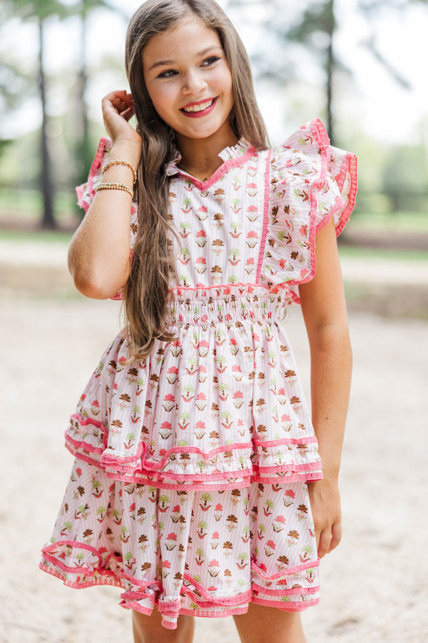 Girls: The Brinley Pink And Brown Medallion Dress