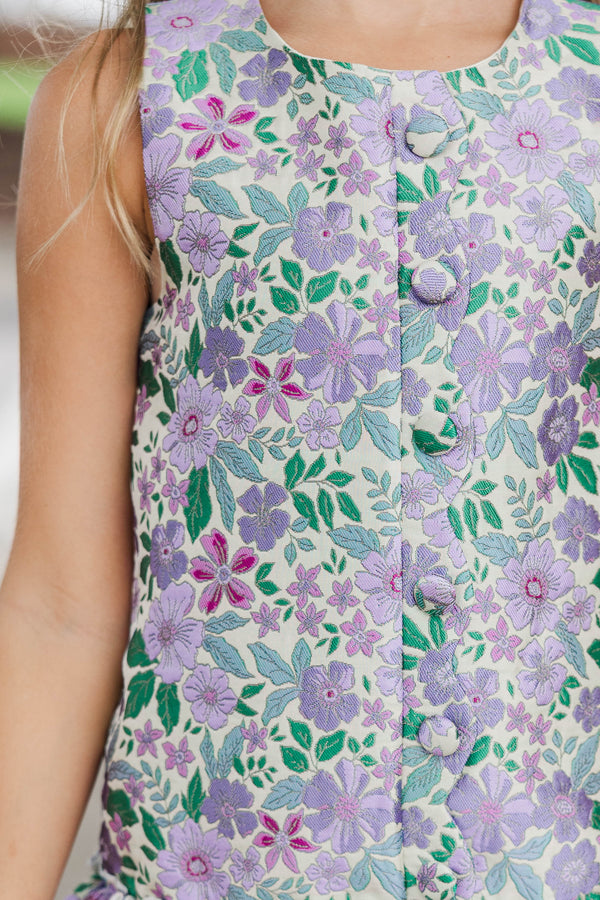Girls: Signature Style Purple Brocade Shift Dress