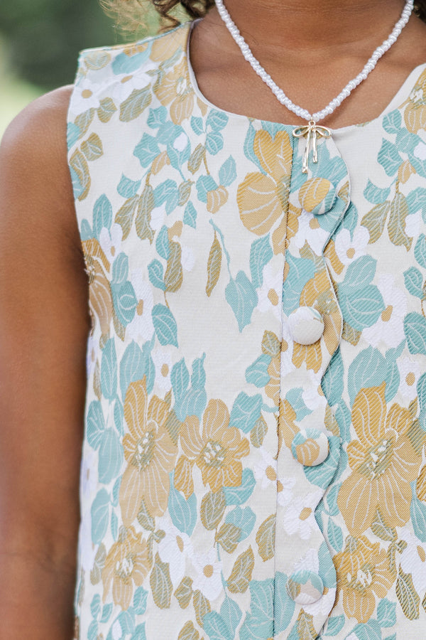 Girls: Signature Style Taupe Brocade Shift Dress