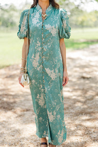 Listen To Me Teal Brocade Midi Dress