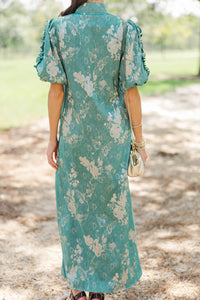 Listen To Me Teal Brocade Midi Dress