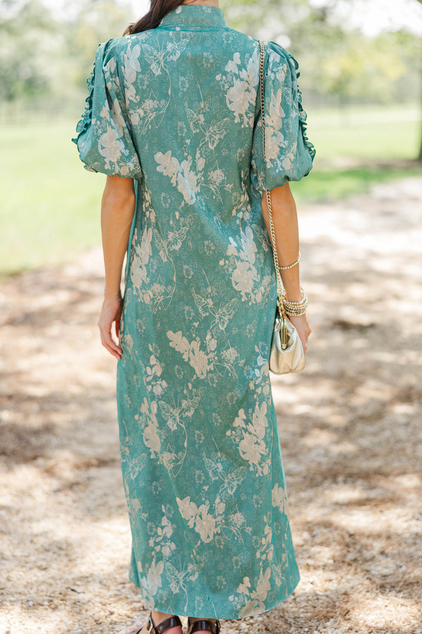 Listen To Me Teal Brocade Midi Dress