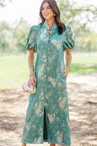 Listen To Me Teal Brocade Midi Dress