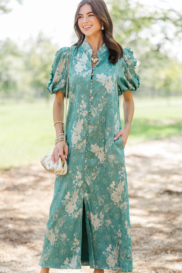 Listen To Me Teal Brocade Midi Dress