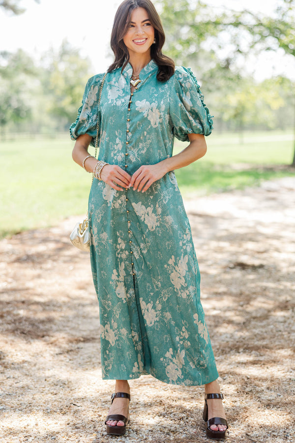 Listen To Me Teal Brocade Midi Dress