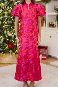 Listen To Me Fuchsia Brocade Midi Dress