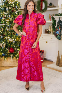 Listen To Me Fuchsia Brocade Midi Dress