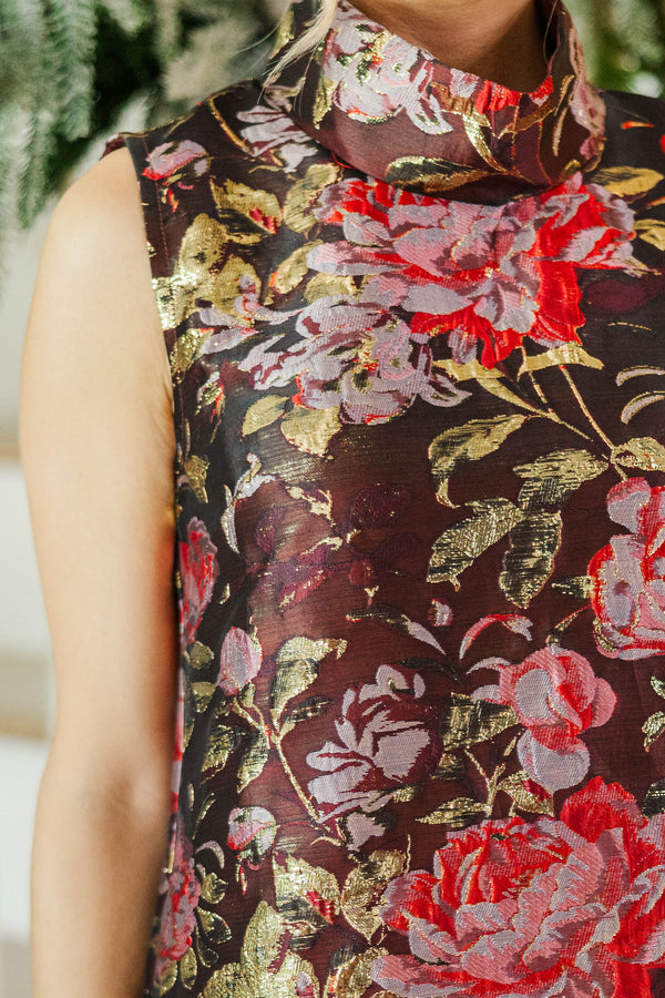 Best Days Are Here Burgundy Brocade Dress
