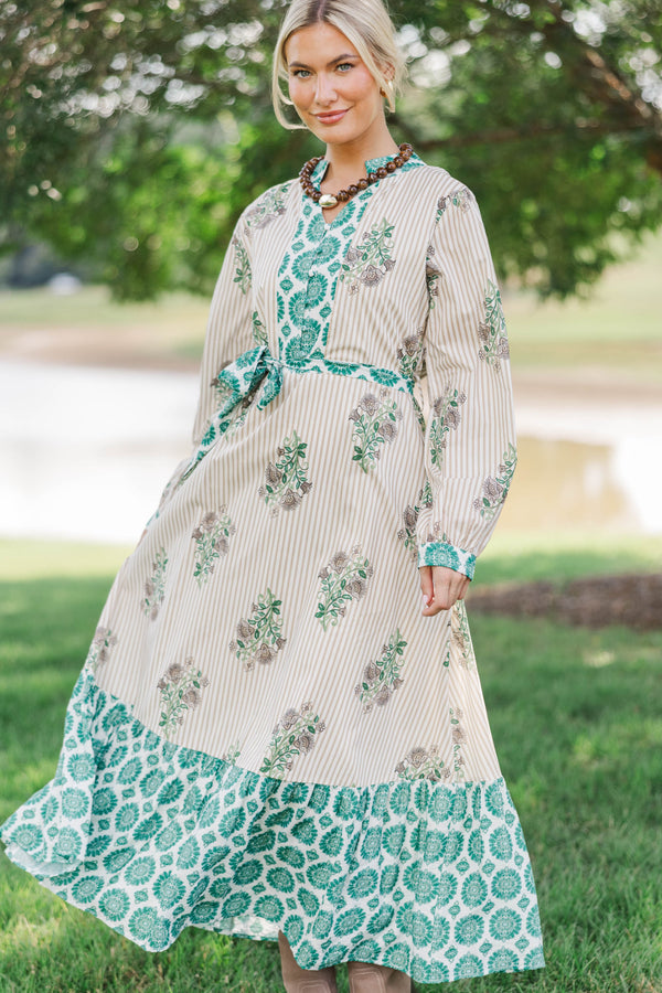 Came To Play Taupe Medallion Floral Maxi Dress