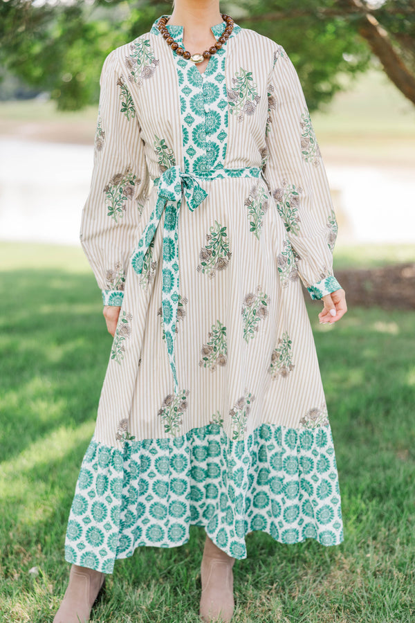 Came To Play Taupe Medallion Floral Maxi Dress