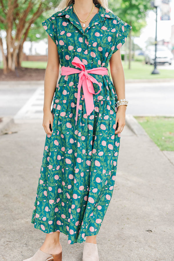 Feeling Inspired Teal Ditsy Floral Maxi Dress