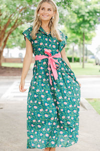 Feeling Inspired Teal Ditsy Floral Maxi Dress