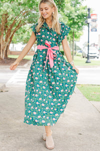 Feeling Inspired Teal Ditsy Floral Maxi Dress
