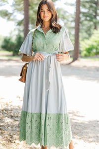 Chic Vision Olive Striped Midi Dress