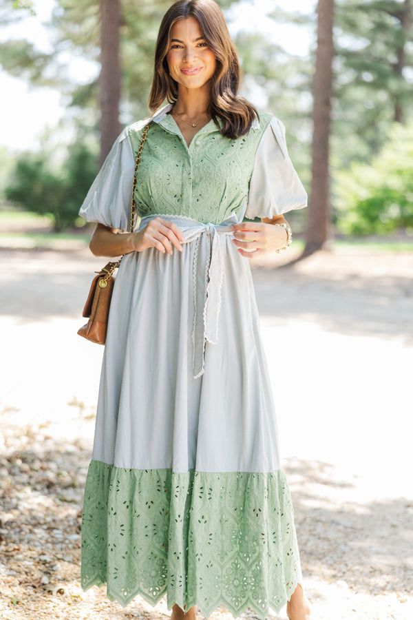 Chic Vision Olive Striped Midi Dress