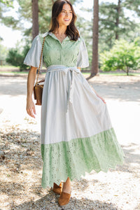 Chic Vision Olive Striped Midi Dress
