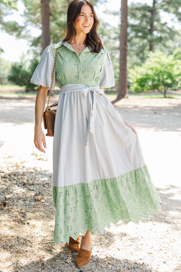 Chic Vision Olive Striped Midi Dress