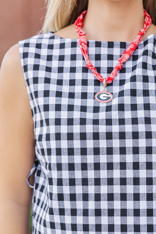 Where Joy Lives Black Gingham Boat Neck Tank