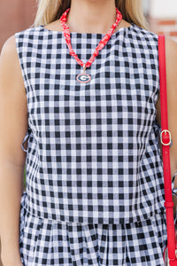 Where Joy Lives Black Gingham Boat Neck Tank