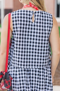 Where Joy Lives Black Gingham Boat Neck Tank