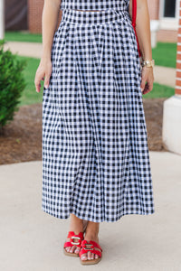 Here For The Memories Black Gingham Midi Skirt