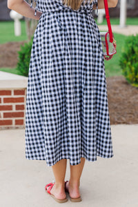 Here For The Memories Black Gingham Midi Skirt