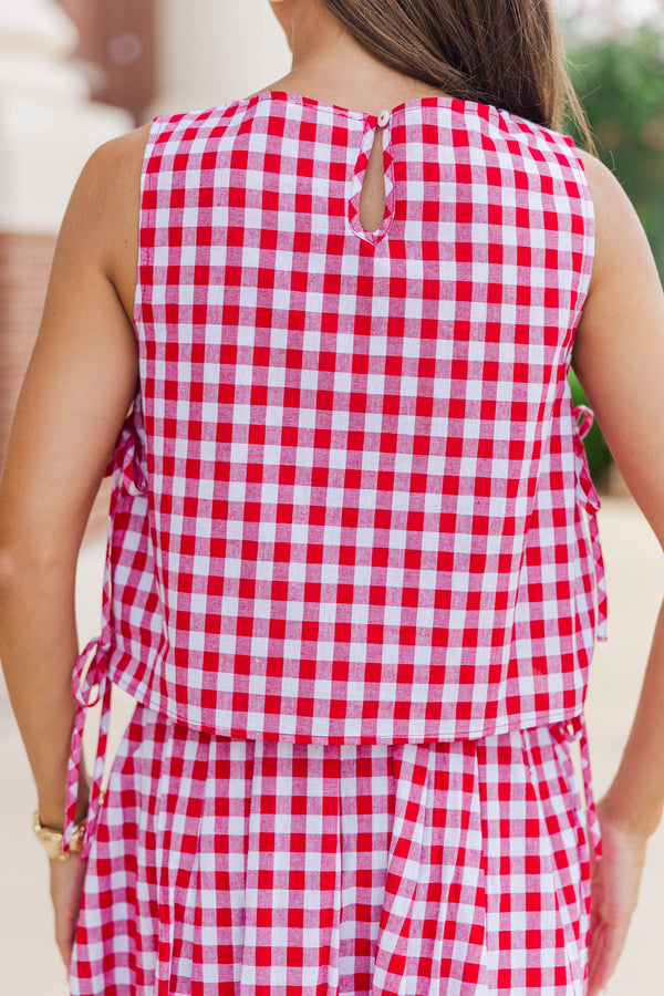 Where Joy Lives Red Gingham Boat Neck Tank