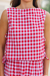 Where Joy Lives Red Gingham Boat Neck Tank