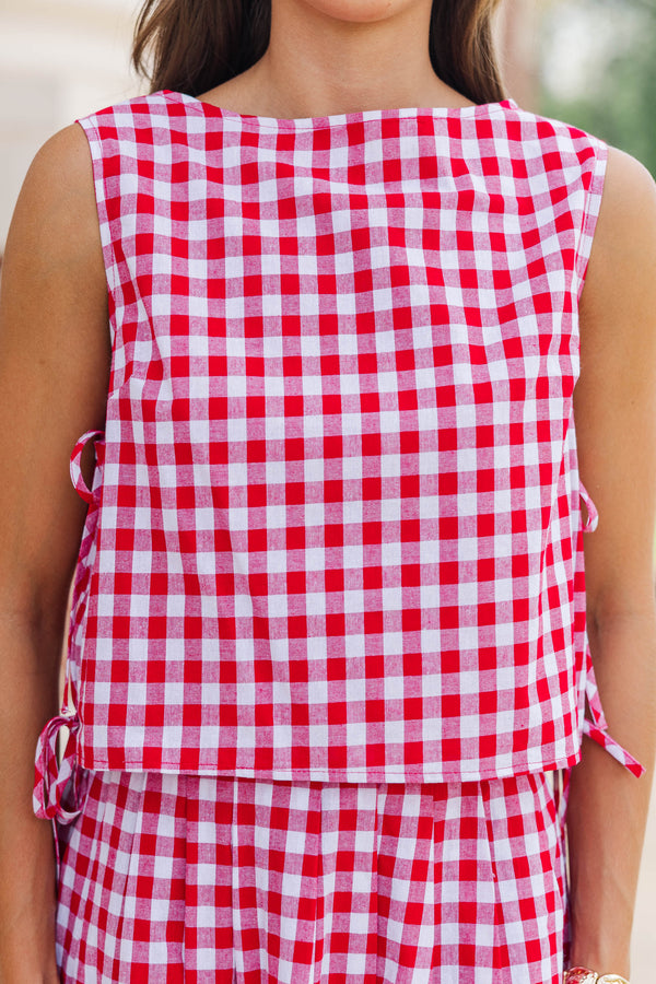 Where Joy Lives Red Gingham Boat Neck Tank