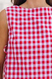 Where Joy Lives Red Gingham Boat Neck Tank