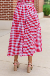 Here For The Memories Red Gingham Midi Skirt