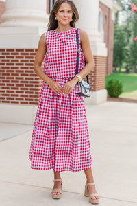 Here For The Memories Red Gingham Midi Skirt