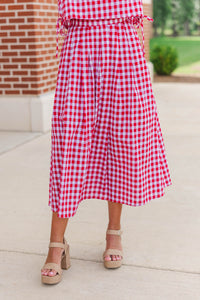 Here For The Memories Red Gingham Midi Skirt